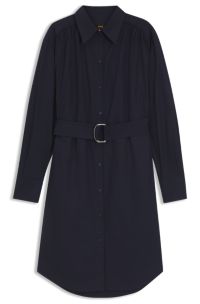 Midi-length dress in cotton poplin, Dark Blue
