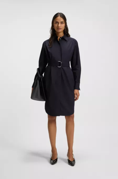 Midi-length dress in cotton poplin