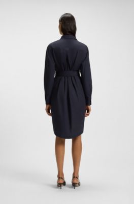 Midi-length dress in cotton poplin, Dark Blue