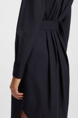 Midi-length dress in cotton poplin, Dark Blue