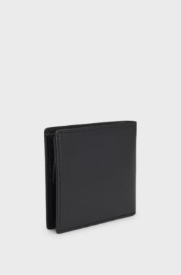 Leather wallet with red stacked logo and coin pocket, Black