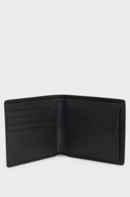 Leather wallet with red stacked logo and coin pocket, Black