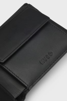 Leather wallet with red stacked logo and coin pocket, Black