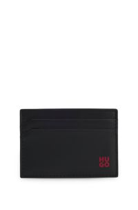 Leather card holder with red-foil stacked logo, Black