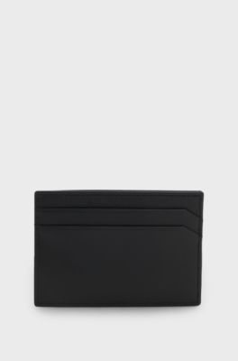 Leather card holder with red-foil stacked logo, Black