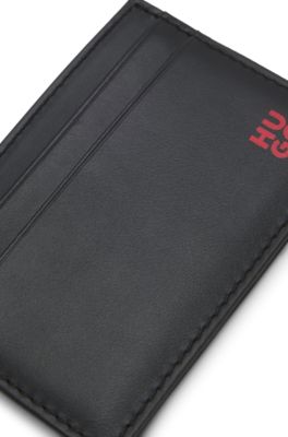 Portatessere in pelle con logo scomposto in lamina rossa, Nero