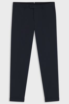 Slim-fit trousers in comfort-stretch cotton, Dark Blue