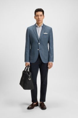 Slim-fit trousers in comfort-stretch cotton, Dark Blue