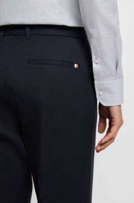 Slim-fit trousers in comfort-stretch cotton, Dark Blue