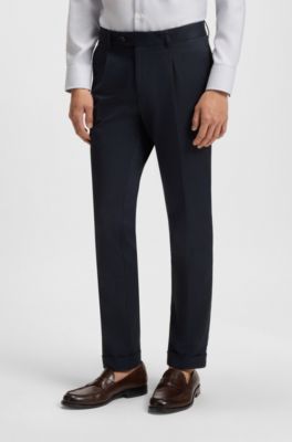 Slim-fit trousers in comfort-stretch cotton, Dark Blue
