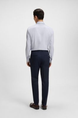 Slim-fit trousers in comfort-stretch cotton, Dark Blue
