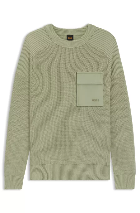 Ribbed-cotton sweater with contrast pocket