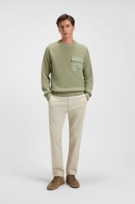 Ribbed-cotton sweater with contrast pocket, Light Green