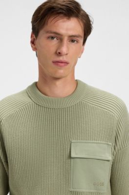 Maglione in cotone a coste con tasca a contrasto, Calce