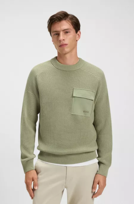 Ribbed-cotton sweater with contrast pocket