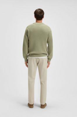 Maglione in cotone a coste con tasca a contrasto, Calce