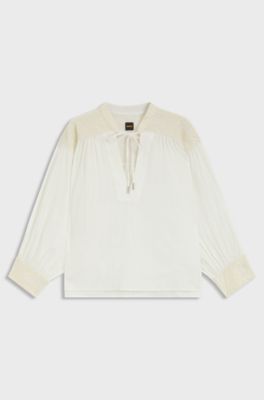Regular-fit blouse in dobby cotton voile, Natural