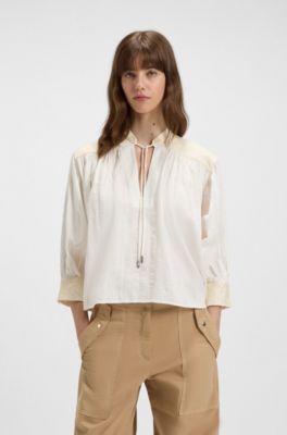 Regular-fit blouse in dobby cotton voile, Natural
