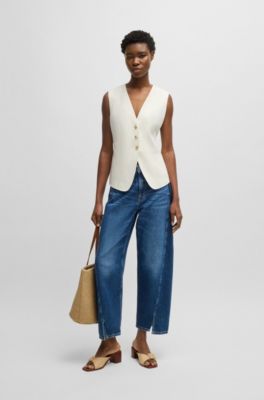 Single-breasted waistcoat with adjustable strap, Natural