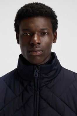 Veste en satin matelass&eacute; &agrave; la finition d&eacute;perlante, Bleu fonc&eacute;