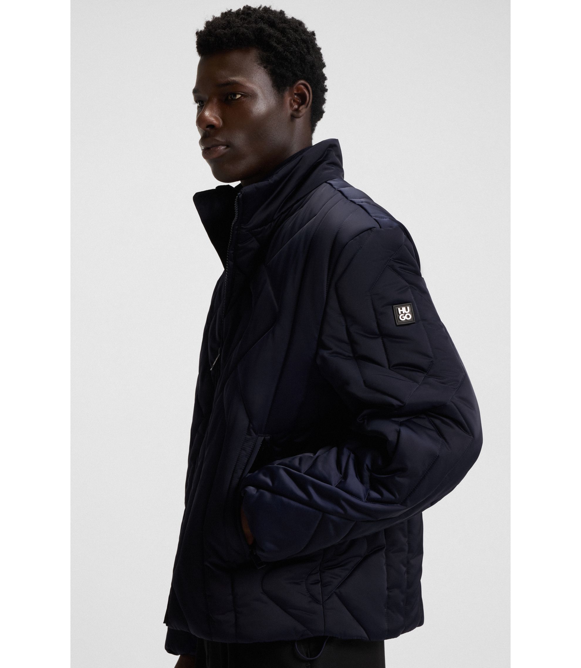 HUGO - はっ水ジャケット キルティングサテン - ダークブルー