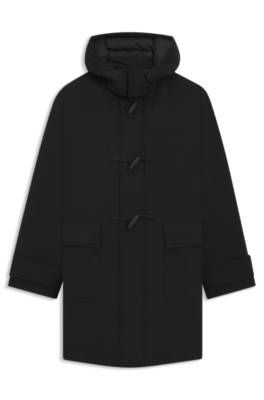 Water-repellent padded duffle coat in super-black fabric