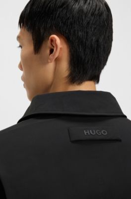 Water-repellent padded duffle coat in super-black fabric, Black