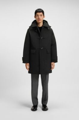 Vandskyende vatteret duffelcoat i supersort stof, Sort