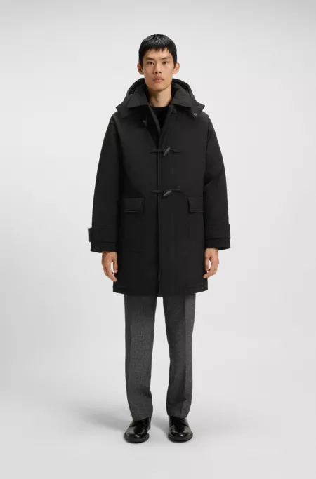 Duffle-coat matelassé en tissu noir intense déperlant