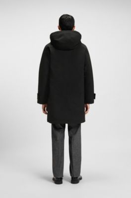 Water-repellent padded duffle coat in super-black fabric, Black