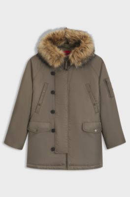 Water-repellent parka jacket with faux-fur hood, Grey