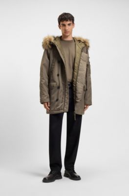 Water-repellent parka jacket with faux-fur hood, Grey