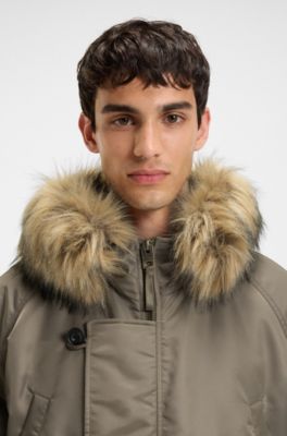 Water-repellent parka jacket with faux-fur hood, Grey