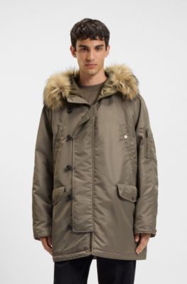 Water-repellent parka jacket with faux-fur hood, Grey