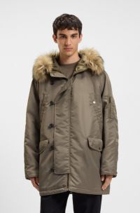 Parka mit wasserabweisendem Finish und Kapuze aus Kunstfell, Grau