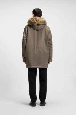 Water-repellent parka jacket with faux-fur hood, Grey