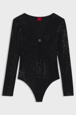 Sparkling bodysuit in stretch jersey with stacked-logo trim, Black