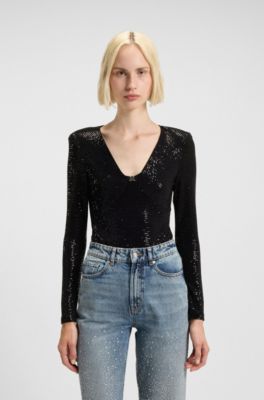 Sparkling bodysuit in stretch jersey with stacked-logo trim, Black