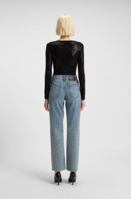 Sparkling bodysuit in stretch jersey with stacked-logo trim, Black