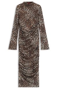 Midi dress with leopard print and gathered details, Patterned