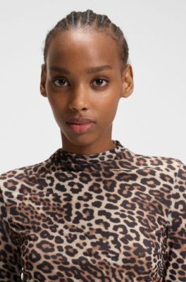 Midi dress with leopard print and gathered details, Patterned