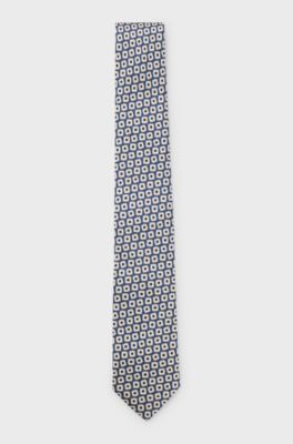 Printed silk tie and pocket square gift set, Dark Blue