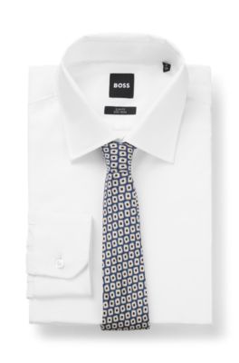 Printed silk tie and pocket square gift set, Dark Blue