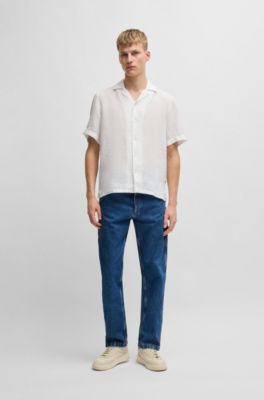 Regular-Fit Hemd aus Leinen, Wei&szlig;