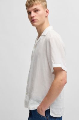Regular-Fit Hemd aus Leinen, Wei&szlig;