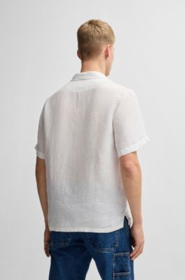 Regular-Fit Hemd aus Leinen, Wei&szlig;
