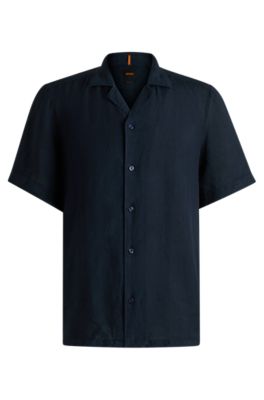 Regular-fit shirt in linen, Dark Blue