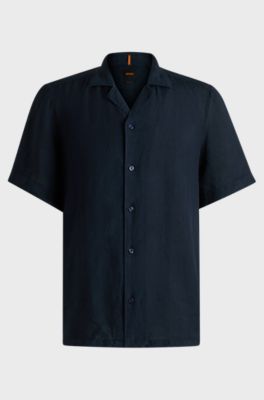 Regular-fit shirt in linen, Dark Blue