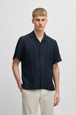 Regular-fit shirt in linen, Dark Blue