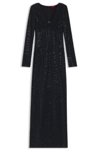Sparkly-jersey dress with stacked-logo neckline, Black